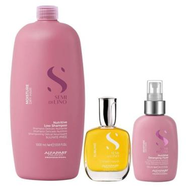 Imagem de Kit Alfaparf Semi Di Lino Moisture - Shampoo 1L + Fluído 125ml + Crist