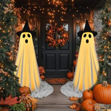 Imagem de Decorações de Halloween LONSTA Spooky Ghost com chapéu de bruxa 160 cm