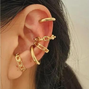 Imagem de Piercings Brincos Kit 5 Pressão Orelha Argola Banhado Ouro - Outlet Bo