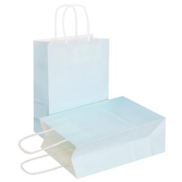 Imagem de Sacos de presente AZOWA Kraft Paper com alças em azul pastel médio