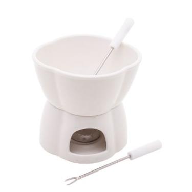 Imagem de Aparelho de Fondue Porcelana 400ml 4 Peças Lyor Alpes Branco Chocolate e Queijo