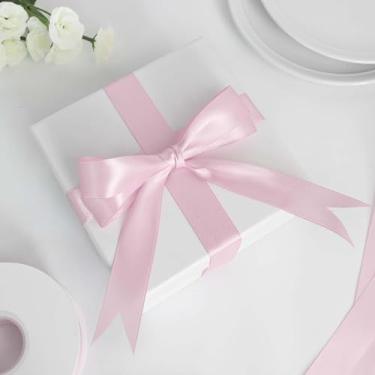 Imagem de Fita de cetim dupla face 2,5 cm x 50 metros - Embrulho de presente, artesanato, decorações de casamento, projetos de artesanato e bricolage, rosa claro