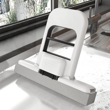 Imagem de Mini esfregão de mesa dobrável, esponja de limpeza, ferramenta de limpeza para casa, carro, escritório, banheiro, cozinha, bancadas, móveis de vidro, uso molhado e seco
