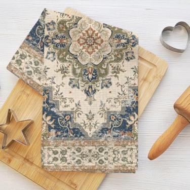 Imagem de Toalhas de cozinha com padrão floral vintage, boho vintage flor estética decorativa toalha de prato de microfibra absorvente toalha de chá, toalhas de mão azul verde para casa de fazenda casa de banho