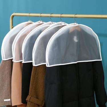 Imagem de 3 peças PEVA Capa de proteção contra poeira transparente, bolsa de armazenamento de roupas respirável para casacos, ternos, jaquetas, protetor transparente para pendurar, design branco