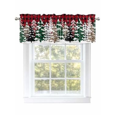 Imagem de Merry Christmas Valances para janelas de inverno árvores de Natal floco de neve cortinas de saia de cozinha para janelas de sala de estar/banheiro, cortina de café com bolso de haste. 1 painel, 137 cm