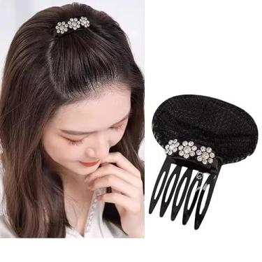 Imagem de Grampos de volume de cabelo de flor de strass, pente antiderrapante, fofo, com inserções de esponja, penteados inchados para mulheres, branco