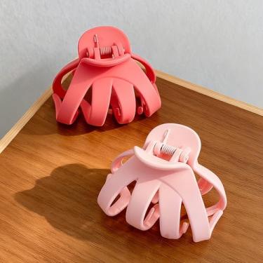 Imagem de Pacote com 2 prendedores de cabelo grandes para mulheres, clipe antiderrapante para cabelo grosso, fúcsia e rosa
