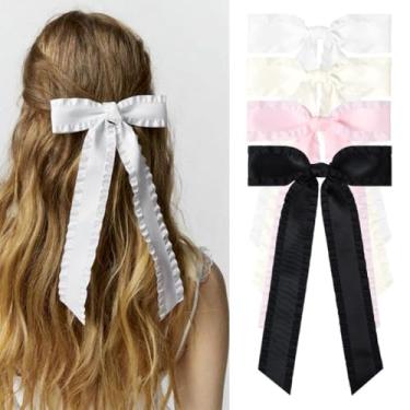 Imagem de 4 peças de prendedores de cabelo com fita de 12,7 cm para mulheres, grandes e sedosos, babados, cetim, alface, alface, laço e nó de cabelo, acessórios para presente