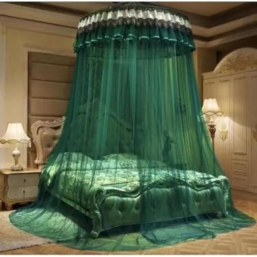 Imagem de Mosquiteiro de Teto Gigante com Renda Bordada e Elástico – Estilo Dossel para Cama Casal, Queen e King, Decoração Elegante e Antimosquito(verde,King)