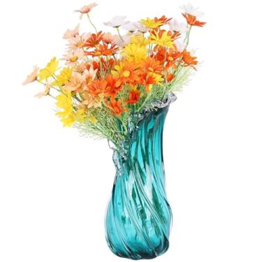 Imagem de Vasos para decoração de casa – Vaso de cristal de 40 cm, vaso azul de vidro, suportes de flores para buquê, centros de mesa e hastes únicas, alto para rosas, flores secas, grama dos pampas, serve para