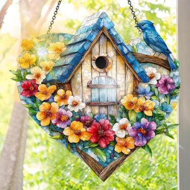 Imagem de Protetor solar de acrílico colorido, decoração de janela suspensa de cabine com design de vitral impresso, apanhador de sol, arte de parede de arco-íris, ideia de presente e ornamento de jardim para