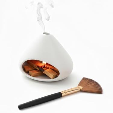 Imagem de Porta-incenso Palo Santo, suporte de incenso para palitos de sálvia, tigela de argila Zongzi com chaminé, mini cone de cerâmica para cedro, ioga, sono, decoração de casa, meditação para alívio da