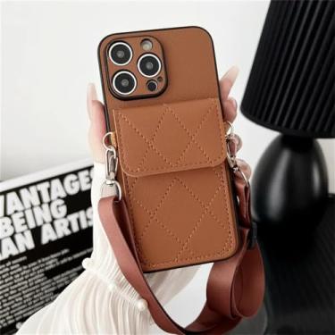 Imagem de Capa de telefone crossbody de couro para iPhone 15 14 13 12 11 Pro XS Max XR X 7 8 6 6S Plus Carteira com capa de suporte de cartão, marrom, para iPhone 7Plus (8Plus)