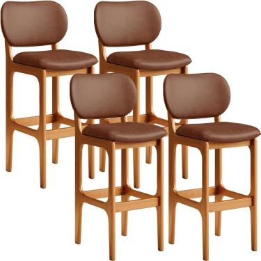 Imagem de Kit 04 Banquetas Alta Para Cozinha Madeira Fixa Betta L02 Imbuia Couríssimo Marrom - Lyam Decor