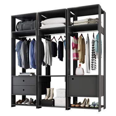 Imagem de Closet Multifuncional Tita 175M com 1 Porta  2 Gavetas 3 Cabideiro e Nichos - Preto Móveis Leão 