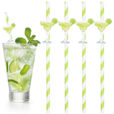 Imagem de NIEITRK 20 canudos de papel listrados de copo verde, canudos de frutas descartáveis para bebidas, canudo de coquetel listrado para milkshake, canudo de papel colorido para suprimentos de suporte de