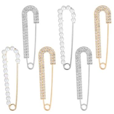 Imagem de 6 peças de alfinetes de segurança extravagantes para roupas broche de pérola decorativo para mulheres broche de pérola de cristal falso moda suéter chapéu clipes para roupas, vestido saia, calça
