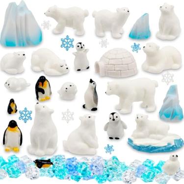 Imagem de Bbiamsleep Conjunto de 65 mini estatuetas de animais árticos, mini animais de inverno, inclui estatueta de pinguim de urso polar em miniatura para presente de aniversário, decoração de casa