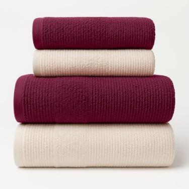 Imagem de Jogo de Toalhas de Banho Gigantes e Macias 4 Peças 100% Algodão Super Luxo – Alta Absorção e Conforto Premium (Branco + Marsala)