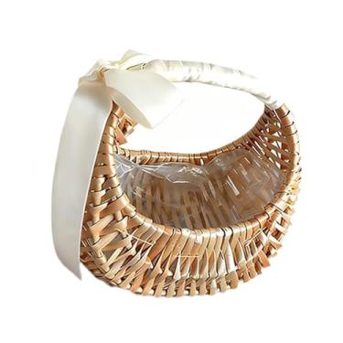 Imagem de Generic Cesto de flores de vime, suporte para flores de, portátil, criativo, pequeno, rústico, boho, elegante, com alça de fita.