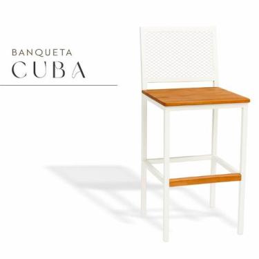 Imagem de Banqueta Cuba Branca Assento Madeira Demolição - Madeiled
