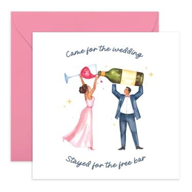 Imagem de Cartão de casamento de parabéns – "Stayed for the Free Bar" – Saudações de casamento hilárias para amigos, irmão, irmã, melhor amiga, colega, vizinho, ele, ela, noiva, noivo - Vem com adesivos