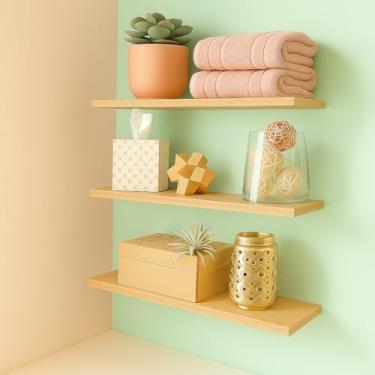 Imagem de Kit 3 Prateleiras 30cm x10x15mm Kit 3 Unidades Branco Preto Cinza Madeirado e Natural Nicho(Madeirado)