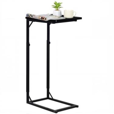 Imagem de WeGXY Mesa de canto em forma de C, mesa lateral pequena para sofá com moldura de metal resistente, mesa de sofá multifuncional para sala de estar, quarto, cabeceira, mesa de cabeceira compacta - preta