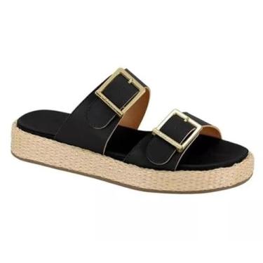 Imagem de Vizzano Sandália Papete Feminina, Preta, Plataforma de Palha, Fivelas Douradas, Conforto Casual (BR, Adulto, Numérico, 35)
