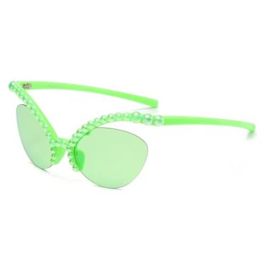 Imagem de HCPIHF Óculos de armação grande de pérola para mulheres da moda (verde-verde)