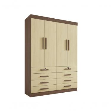 Imagem de Guarda Roupa Solteiro Mônaco 4 Portas 8 Gavetas Com Pés - D' Doro Castanho/linho