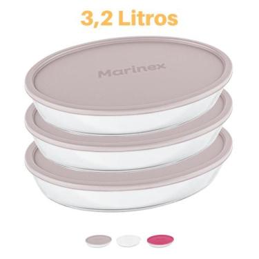 Imagem de 3 Assadeiras Oval Vidro Com Tampa 3,2L Refratário Marinex - NADIR FIGU