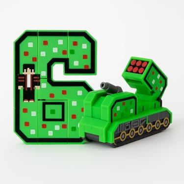 Imagem de Brinquedo Transformável Número 6 Tanque de Guerra, Brinquedo Educativo de Montar, Verde, Material ABS, 10cm x 9cm, Quebra-Cabeça para Crianças Acima de 3 Anos
