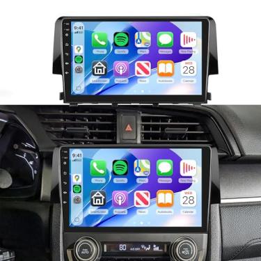 Imagem de Rimoody Rádio de carro 4G + 64G Android 15 para Honda Civic 2016 2017 2018 2019 2020, estéreo para carro, sem fio, Carplay, Android, Auto GPS 5G-WiFi, tela sensível ao toque, Bluetooth 5.0, câmera de