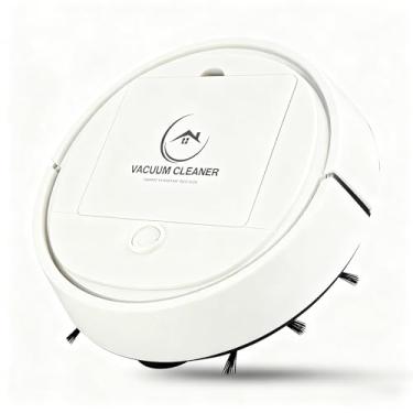 Imagem de Mini vassoura estilo robô a vácuo para pelos e poeira de animais de estimação - 60 min sem fio, 2000 mAh, varredura automática para pisos duros em espaços pequenos - Branco -Z2