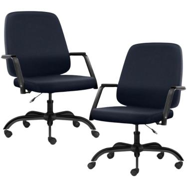 Imagem de Kit 02 Cadeiras Executiva Diretor Base Giratória Hub F02 Sintético Azul - Lyam Decor