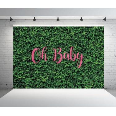 Imagem de Pano de fundo de folhas verdes para bebês com glitter rosa para meninas, decoração de chá de bebê, 3 x 2,4 m, vegetação, natureza, primavera, safári, rústico, gramado, gravidez, festa, festa, bandeira