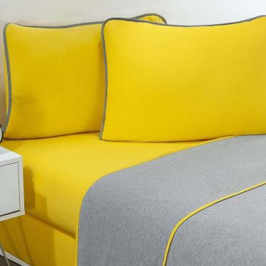 Imagem de Jogo De Cama Malha Lençol 100% Algodão Urbano 4 Peças Casal - Amarelo-mescla