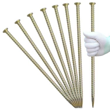 Imagem de LONSOUR Estacas de vergalhão de 40,6 cm - Âncoras de solo de aço galvanizado de 1/2 polegada de diâmetro Estaca de jardim resistente Estacas de metal para barraca de acampamento com extremidade de