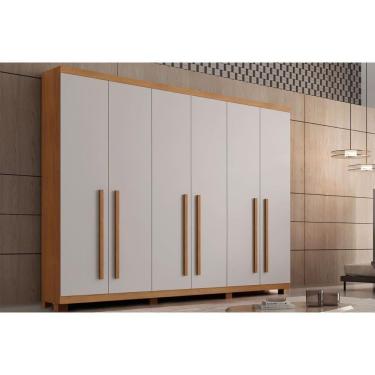 Imagem de Guarda Roupa Casal 6 Portas e 6 Gavetas c/ Pés Pernambuco Naturale/Off White - Rufato