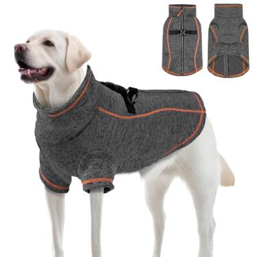 Imagem de Vitiswap Jaquetas para cães grandes para meninos, suéter de lã quente refletivo para cães, casaco com zíper com anel em D, roupas de inverno para cães grandes, casacos de clima frio, cinza 3GG