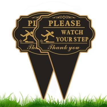 Imagem de 10'x14' Cuidado com o seu jardim com estaca, placa dupla face, fácil instalação para uso ao ar livre, placa de segurança impressa UV para passarela ou gramado (pacote com 2)