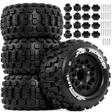 Imagem de 1/10 Scale RC Truck Tires 2.8inch Tire and Wheels with 12mm/14mm Hexes fit Stampede Arrma Big Rock Granite VORTEKS 3S Traxxas Slash, Stampede Rustler, Hoss (Black)