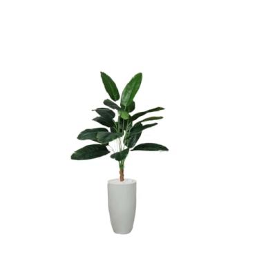 Imagem de Bananeira Artificial Ornamental com Vaso Cone de Mármore e Pedra Decorativa – Arranjo para Jardim, Sala e Ambientes Externos(Cone Branco)