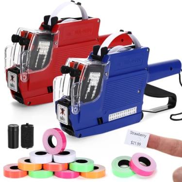 Imagem de Dunzoom Pacote com 2, 2 linhas, 20 dígitos, etiqueta de preço com letras A-Z, 10 rolos de etiquetas de cores sortidas para datas e códigos, máquina de marcação de preço para loja de varejo, inventário