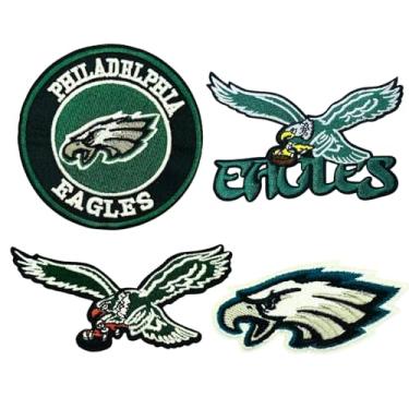 Imagem de 4 peças de adesivos bordados de águias esportivas de rúgbi para fãs de futebol emblemas bordados com logotipo do time para costurar/passar a ferro em tecido, aplique para roupas, mochilas, chapéu