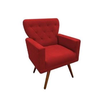 Imagem de Poltrona Decorativa Aurora Suede Vermelho Pés Madeira Mz Decor - Mazze
