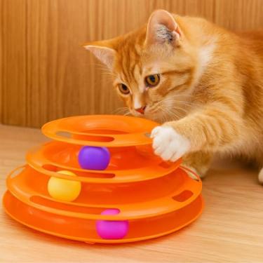Imagem de Torre de Trilhos para Gatos Brinquedo Interativo com 3 Níveis e 3 Bolinhas