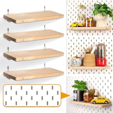 Imagem de SEMPOMA Pacote com 4 prateleiras de Pegboard, prateleira de madeira maciça com ganchos, compatível com IKEA Skadis Pegboard, acessórios organizadores para casa e escritório